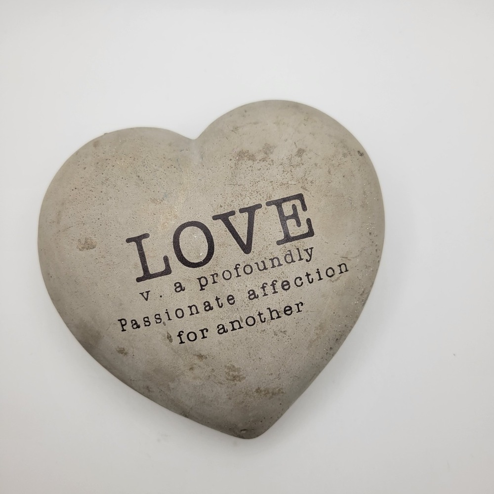 Apropos Heart Stone Decor LOVE Quote Concrete Paperweight 5x5 Farmhouse - Picture 1 of 8